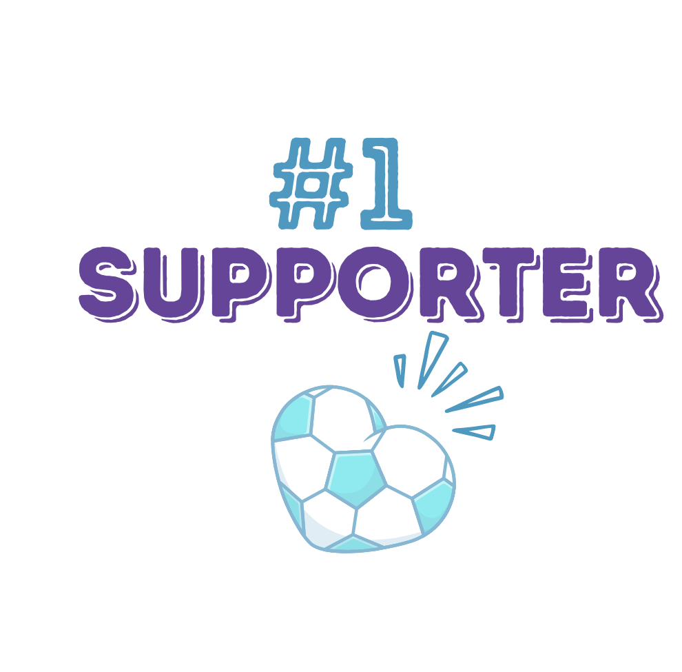 Text in blue #1 Supporter with a graphic of a heart with a vintage soccer ball print.