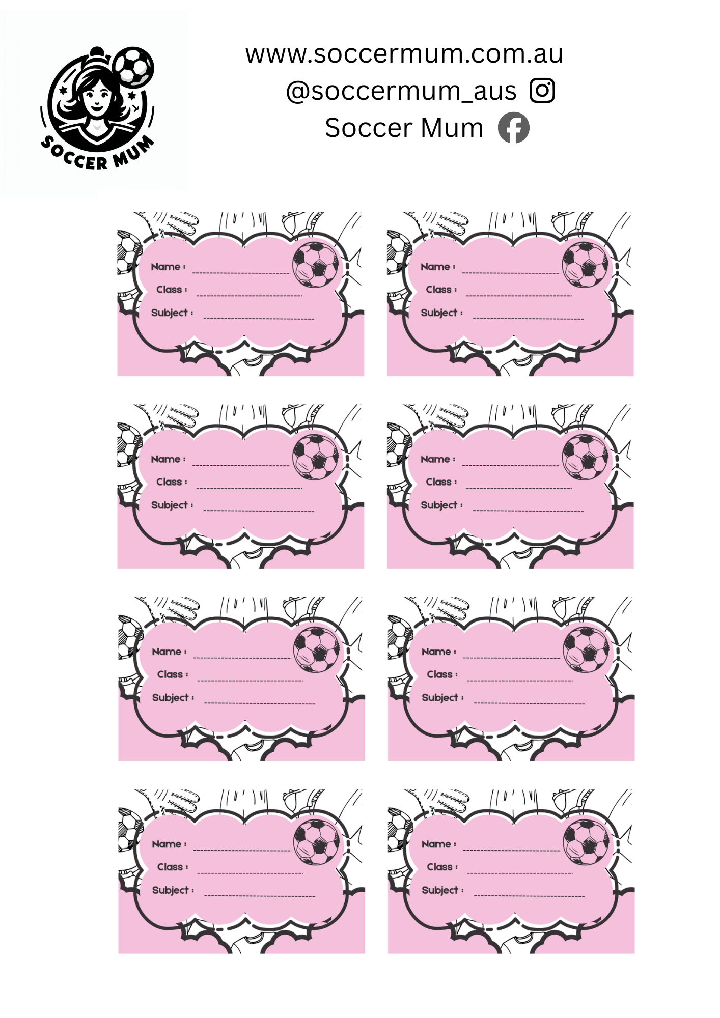 Soccer Stickers for School Books in Pink