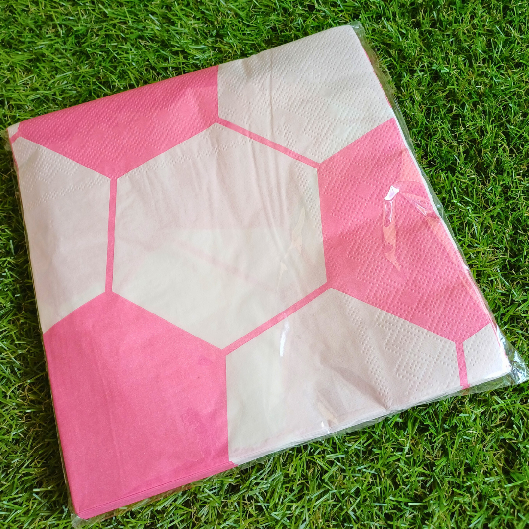 Pink Soccer Ball Black Napkins Pk 20