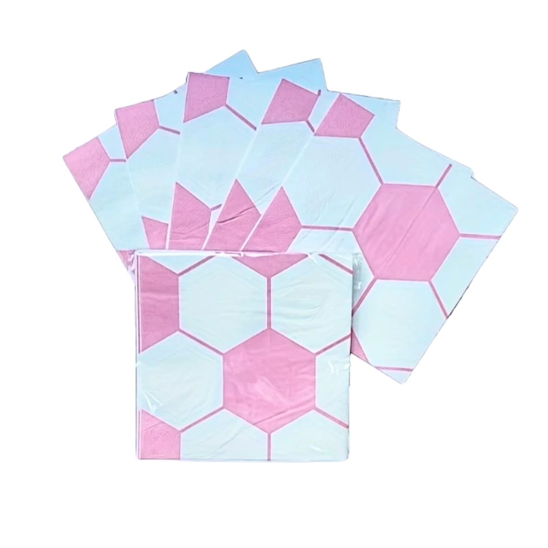Pink Soccer Ball Black Napkins Pk 20