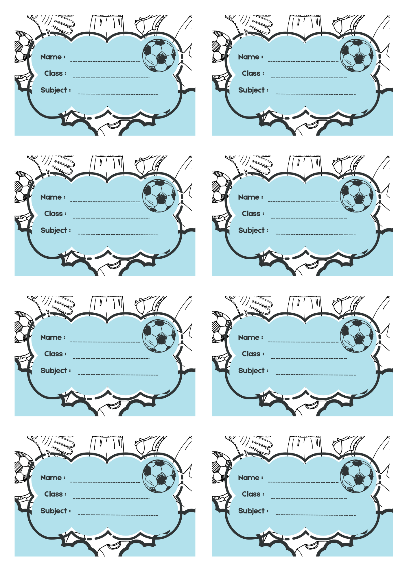 Soccer Stickers for School Books in Blue