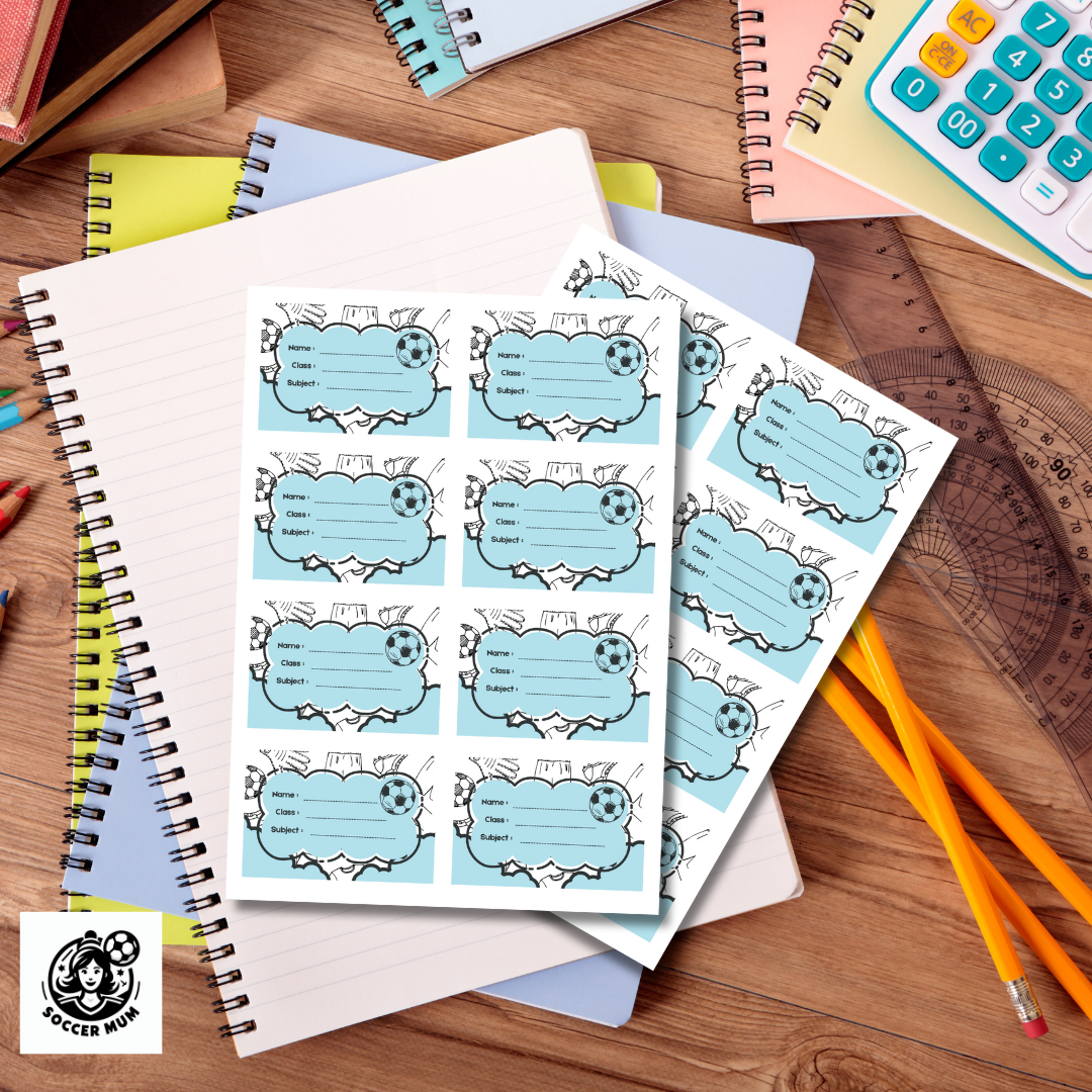 Soccer Stickers for School Books in Blue