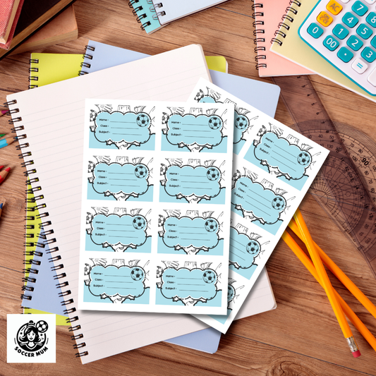 Soccer Stickers for School Books in Blue