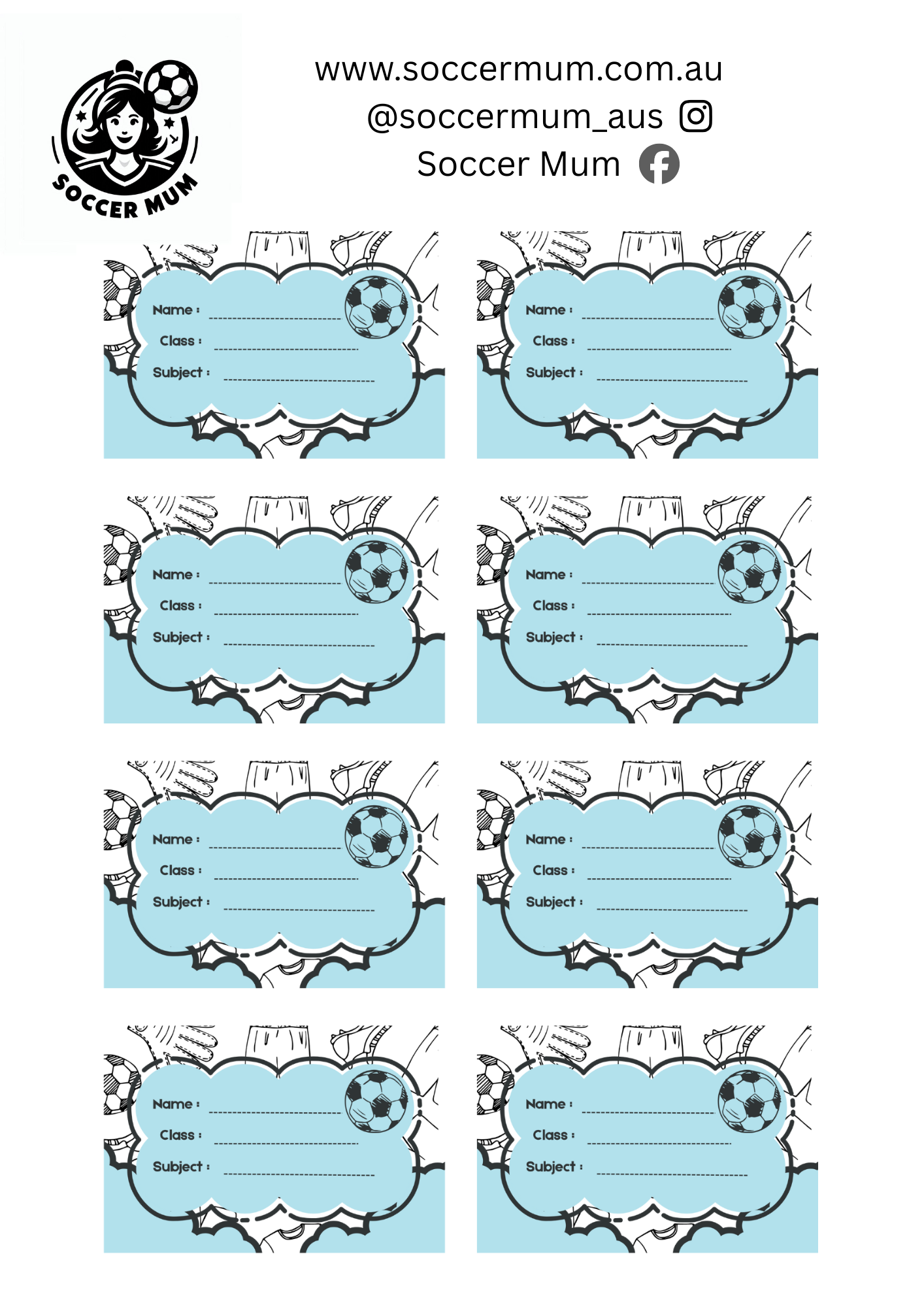 Soccer Stickers for School Books in Blue