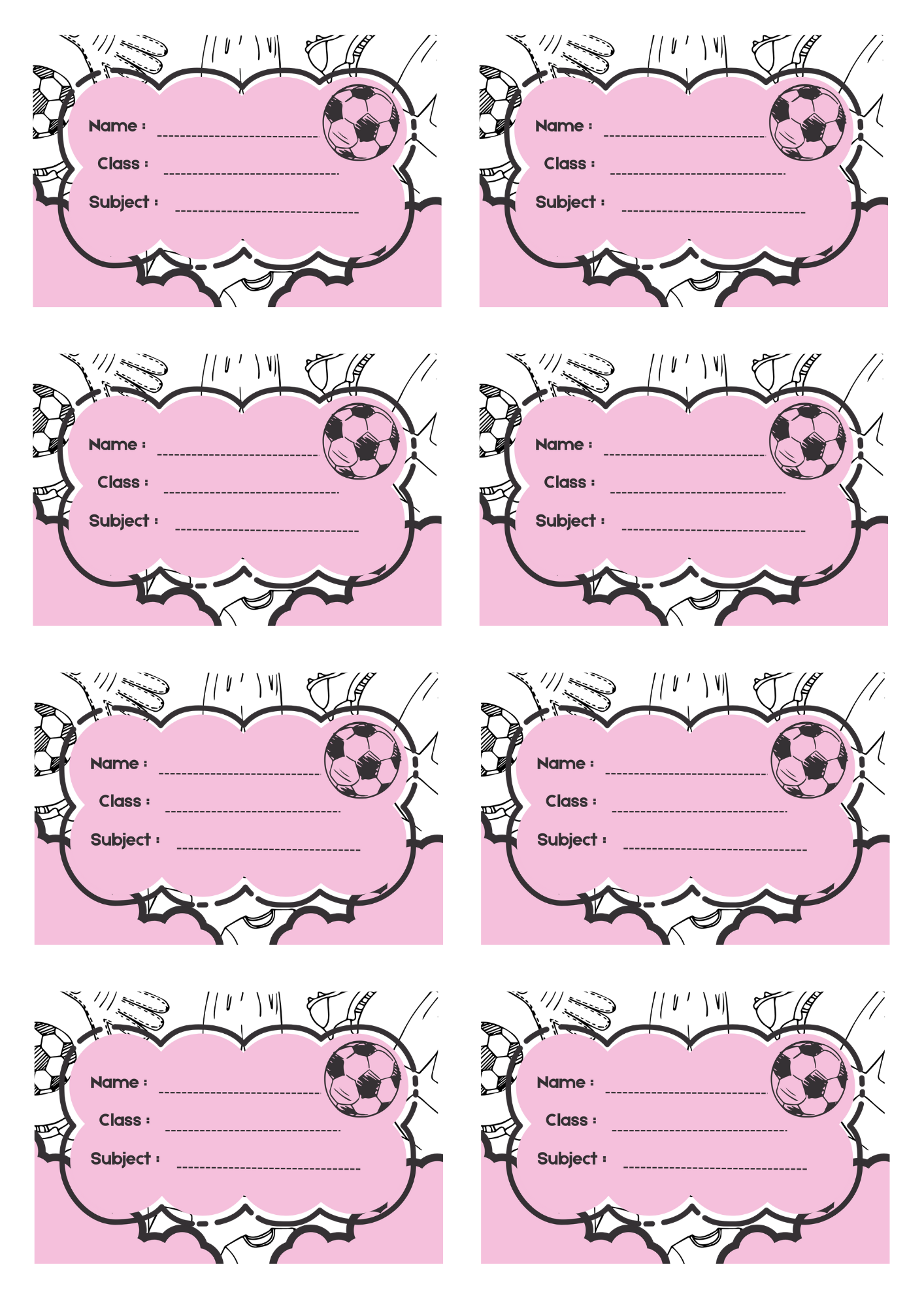 Soccer Stickers for School Books in Pink